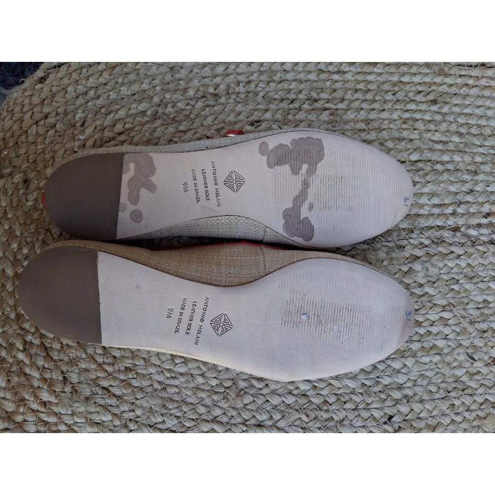 Antonio Melani Ruth Raffia Mary Jane Flats & Loafers Size 9 Beige Red EUC - Picture 9 of 11